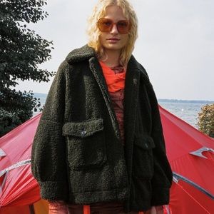 Zara dark green faux fur jacket - teddy jacket